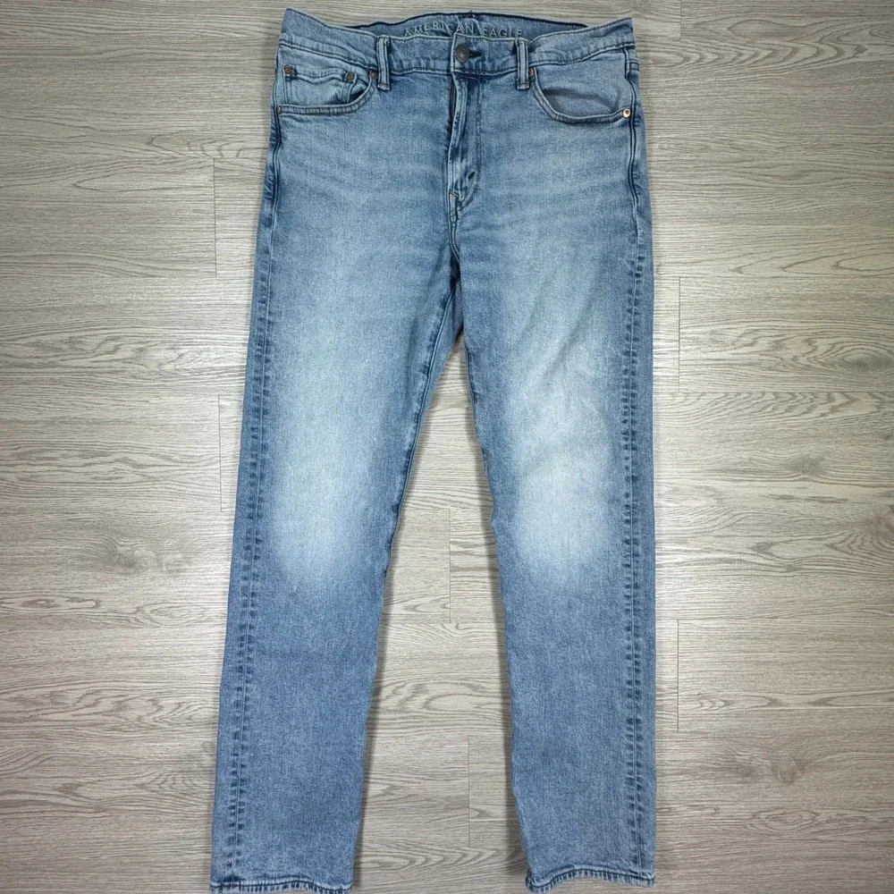 American Eagle Men's Jeans Original Straight Light Wash 34x36 Stretch Denim